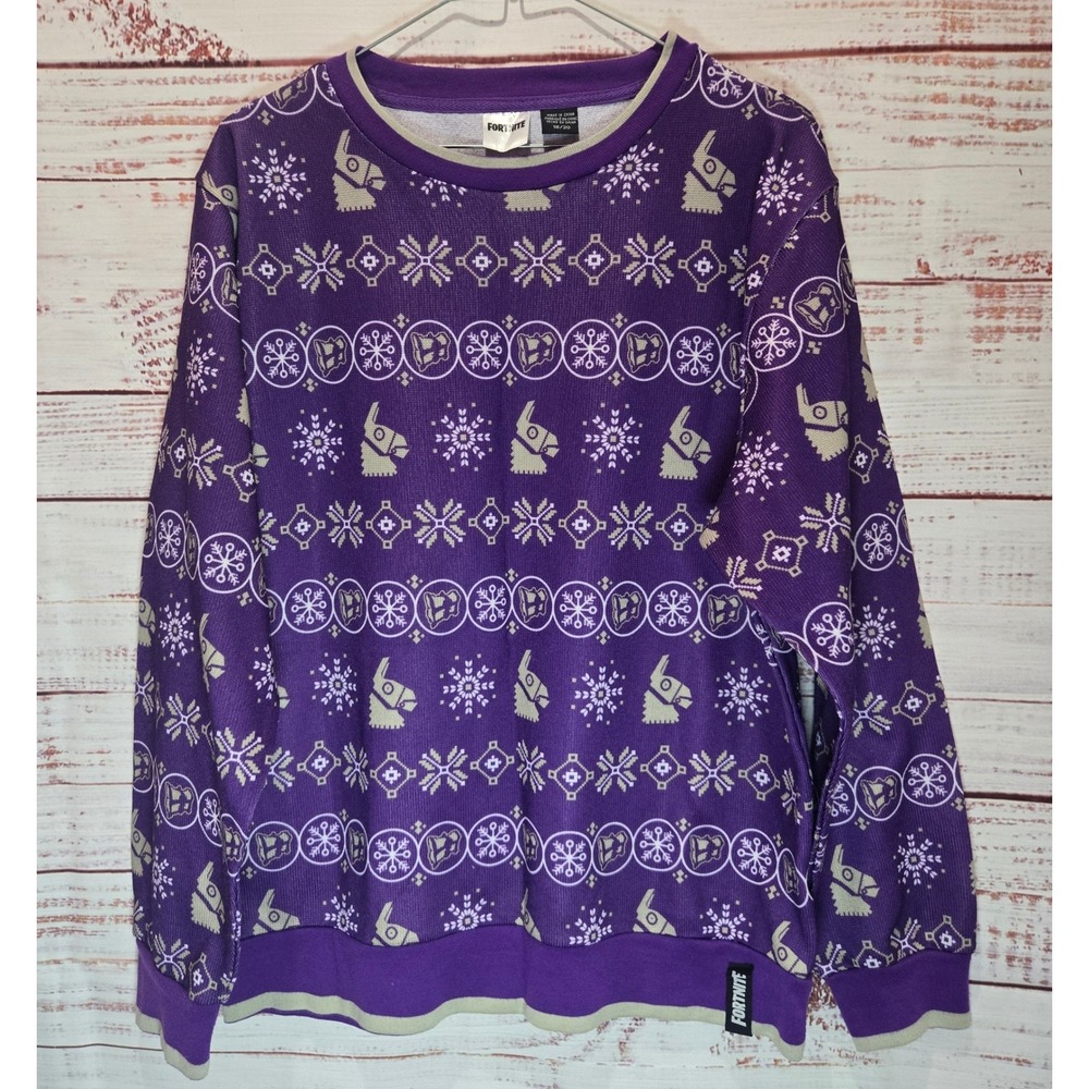 Fortnite Llama Ugly Christmas Sweater Purple NWT Holiday Fleece Pullover Size 18